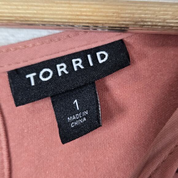 Torrid Cut Out Embroidery Tank Top sz 1 (L) Dusty Coral Sleeveless Tie Back Boho - Picture 7 of 12